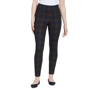 Nine West Heidi Pull On Skinny Ponte Pant (Orange/Black Plaid)